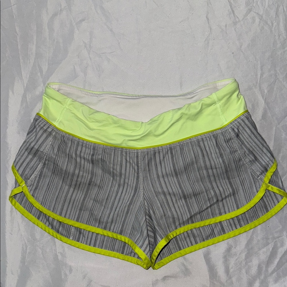 Women's Luluelemon Gray and Lime green Run Speed Striped Shorts
